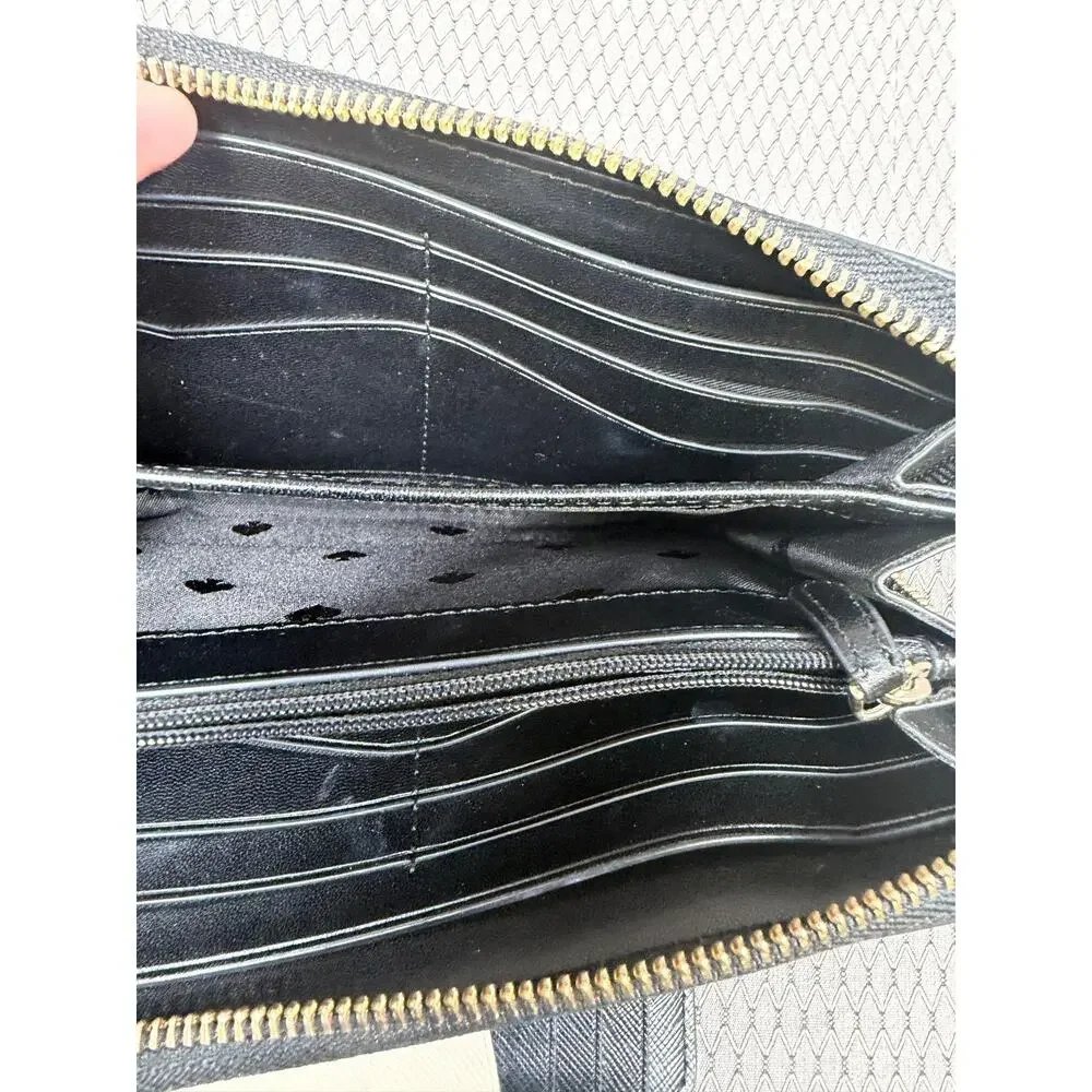 Kate Spade Wallet Womens One Size Beige Black Leather Zip Around Card Case